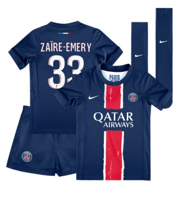 Paris Saint-Germain Warren Zaire-Emery #33 Hemmakläder Barn 2024-25 Kortärmad (+ Korta byxor)